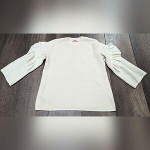 Tory Burch Ashley Ruffled Bell Sleeves Pullover Cream Sweater Size M